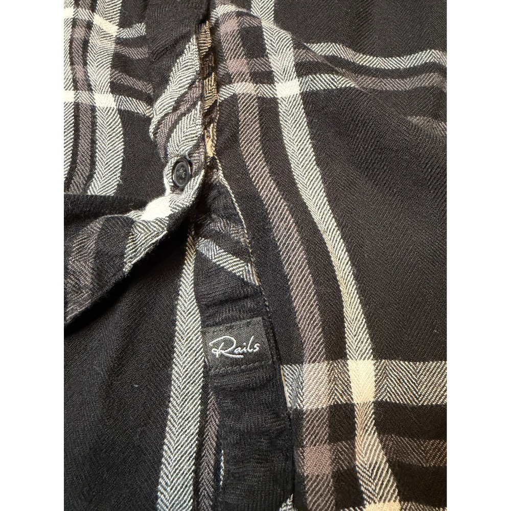 Rails Hunter Plaid Button Down Shirt Black White Grey Rayon Flannel Size S - Picture 6 of 9